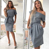 New Summer Women Dress Knee-Length Elegant Short Sleeve Bohemian Dresses Prom Female Vestidos off shoulder feminina dress