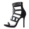 Rumbidzo Women Pumps Sping Summer Peep Toe High Heels Hollow Gladiator Thin Heel Rhinestone Crystal Party Shoes Woman