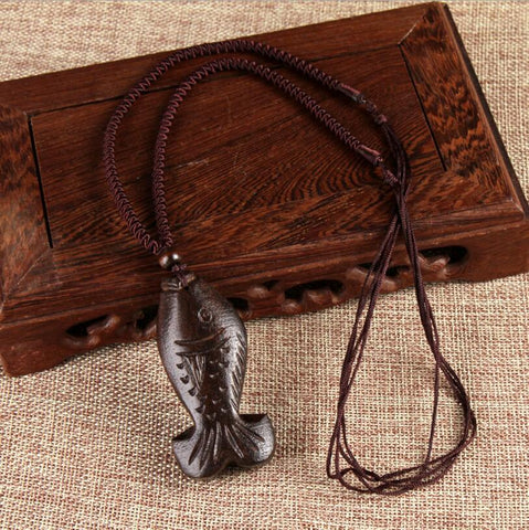 Vintage Necklace Pendant Ethnic Necklace Wooden Fish Long Necklace Ethnic Jewelry For Women