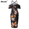 Missufe Off Shoulder Robe Female Bandage Bodycon Outfit Casual Women Summer Boho Dresses Floral Printed Halter Beach Dress