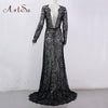 ArtSu Women See Through Floral V-Neck Elegant Lace Long Dress Sexy Maxi Autumn Winter Evening Party Dresses