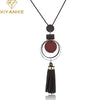 XIYANIKE New Fashion Jewelry Round Wood Beads Crystal Tassel Statement Necklaces & Pendants For Women Long Sweater Chain N894