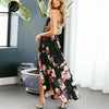 Lily Rosie Girl Red Floral Print Sexy Lace Up V Neck Women Maxi Dresses Summer Split Backless Beach Long Vestidos Boho Dress