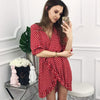 GUMPRUN Polka Dot Print Elagant Red Dress Women Sexy V Neck Ruffles Short Dresses Summer  Casual Beach Dress vestidos female