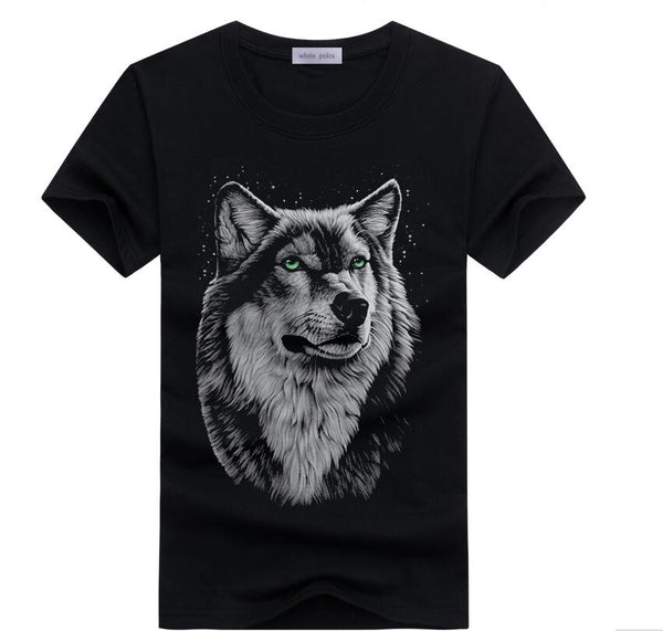 Men's summer clothing T-Shirt White T shirt Casual Cotton Wolf Printed Cartoon Short Sleeve Tee Shirt Men Brand Tee shirt 5XL