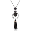 XIYANIKE New Fashion Jewelry Round Wood Beads Crystal Tassel Statement Necklaces & Pendants For Women Long Sweater Chain N894