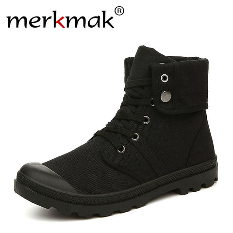 Merkmak Autumn Winter Men Canvas Boots Army Combat Style Fashion High-top Military Ankle Boots Men's Shoes Comfortable Sneakers