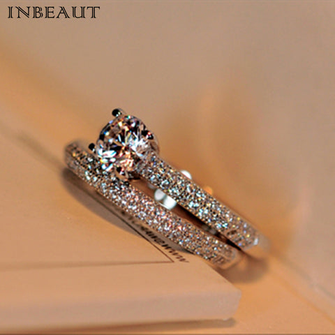 INBEAUT Women Fashion 925 Silver Shining Zircon Ring Set for Teen Girls Trendy Discount Couple Wedding Rings Bridal Jewelry