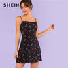 SHEIN Allover Cherry Print Cami Dress Women Spaghetti Strap Sleeveless Zipper Weekend Casual Dress Loose Short Dress