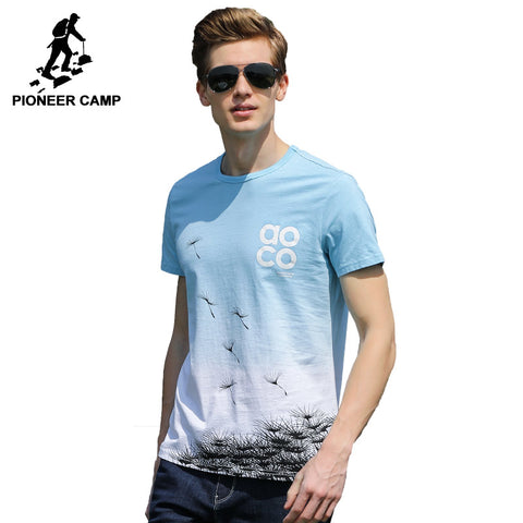 Pioneer Camp fashion Gradient T shirt men brand clothing new design summer T-shirt male top quality 100% cotton Tees ADT702188