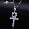 Iced Zircon Ankh Cross Pendant Gold Silver Copper Material CZ Egyptian Key of Life Pendant Necklace Men Women Hip Hop Jewelry