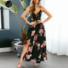 Lily Rosie Girl Red Floral Print Sexy Lace Up V Neck Women Maxi Dresses Summer Split Backless Beach Long Vestidos Boho Dress