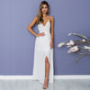 DeRuiLaDy Sexy White print Lace Maxi Dress Strap Deep V Neck Split Dresses Women Summer Backless Chiffon Long Dress