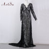 ArtSu Women See Through Floral V-Neck Elegant Lace Long Dress Sexy Maxi Autumn Winter Evening Party Dresses