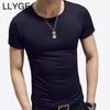 LLYGE Men's Short Sleeve O Neck Casual T-Shirts Summer Solid Color Cotton Slim Fit Men Tees Tops Basic Style Fitness Male TShirt