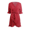 GUMPRUN Polka Dot Print Elagant Red Dress Women Sexy V Neck Ruffles Short Dresses Summer  Casual Beach Dress vestidos female