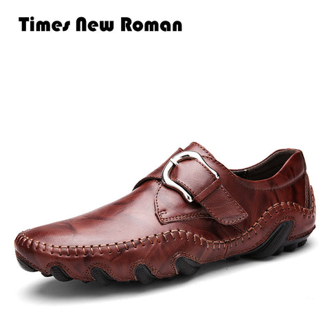 Times New Roman Fashion Autumn Style Soft Moccasins Men Loafers High Quality Genuine Leather Shoes Men Flats