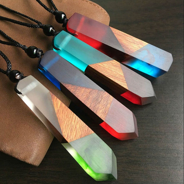 Fashion Women Men Necklace Handmade Vintage Resin Wood Necklaces Pendants Long Rope Wooden Necklace Jewelry