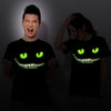 Mr.Kooky Black Noctilucent Print Dark Devil Cheshire Cat Night Light Short Sleeve Men's Women's Novelty Funny Luminous T-shirt