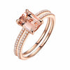 Luxury Rose Gold Square Crystal Zircon Engagement Ring 2 Pcs/set Bridal Wedding Band Rings #268739