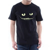 Mr.Kooky Black Noctilucent Print Dark Devil Cheshire Cat Night Light Short Sleeve Men's Women's Novelty Funny Luminous T-shirt