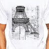 Eiffel Tower Engineering drawings tshirt men Classic white casual short sleeve T-shirt homme Church design Manuscript t shirt