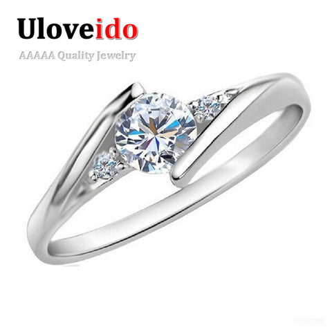 Uloveido Silver Color Wedding Jewelry Rings for Women Crystal Engagement Cubic Zirconia Ring Female Rose Gold Color Anillos J045