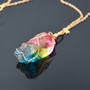 Rainbow Natural Stone Pendant Necklace Fashion Crystal Chakra Rock Necklace Gold Color Chain Quartz Long Necklace For Women Gift