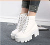 PXELENA Punk Gothic women Ankle Boots Lace up Chunky Block Square High Heel platform Creeper round toe Fashion Ankle Boots shoes