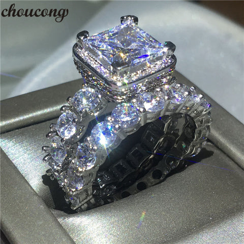 choucong Vintage ring Pave setting 5A zircon Cz 925 Sterling silver Engagement Wedding Band Rings set For Women Bridal bijoux