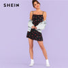 SHEIN Allover Cherry Print Cami Dress Women Spaghetti Strap Sleeveless Zipper Weekend Casual Dress Loose Short Dress