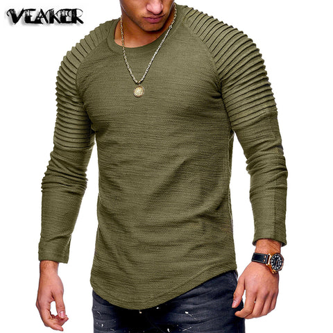 New Men's O-Neck Irregular T-shirts Tees Male Casual Long Sleeve T shirt Slim Fit Fitness Gyms T-shirts Tops S-3XL