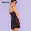 SHEIN Allover Cherry Print Cami Dress Women Spaghetti Strap Sleeveless Zipper Weekend Casual Dress Loose Short Dress