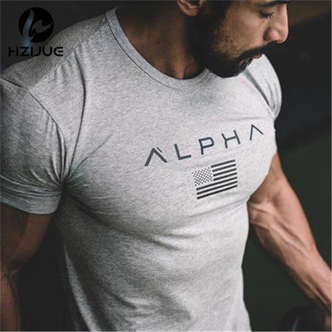 HZIJUE New Brand Clothing Gyms Tight T-shirt Mens Fitness T-shirt Homme Gyms T Shirt Men Fitness Crossfit Summer Top