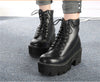 PXELENA Punk Gothic women Ankle Boots Lace up Chunky Block Square High Heel platform Creeper round toe Fashion Ankle Boots shoes