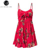 Lily Rosie Girl Red Print Floral Beach Dress Ruffles Spaghetti Strap Sexy Summer Dress Short Casual Boho Dress Vestidos