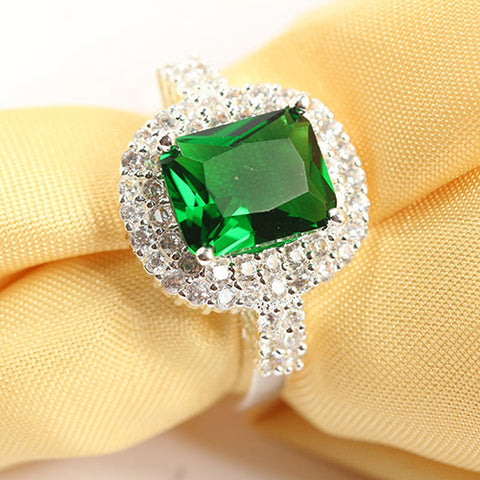 New Product Women's Green Zircon Silver Plated Ring Fashion Wedding Bague Jewelry Gift
