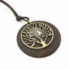 New Casual Fashion Handmade Collar Round Wood Retro Vintage Alloy Hollow Tree Soft Leather Pendants Necklace Women Men Jewelry