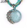 ZOSHI Blue natural crystal stone pendant necklace fashion peacock pendant necklace for women jewelry