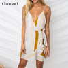 Gaovot  Summer Women Boho Beach Mini Dress Deep V Neck Spaghetti Strap Backless Ruffles Sexy Lace Up Dresses Vestidos S-XL