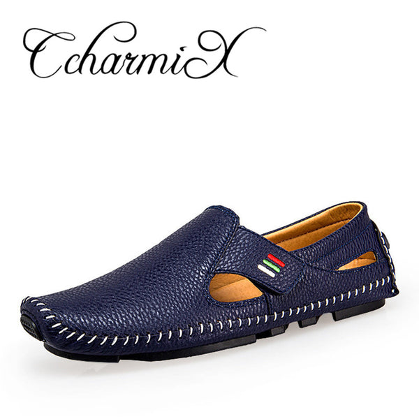 CcharmiX Plus Size 38-47 Leather Mens Shoe Spring Summer Breath Men Luxury Driving Shoes Slip On Casual Male Loafers