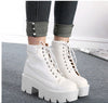 PXELENA Punk Gothic women Ankle Boots Lace up Chunky Block Square High Heel platform Creeper round toe Fashion Ankle Boots shoes