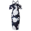 Missufe Off Shoulder Robe Female Bandage Bodycon Outfit Casual Women Summer Boho Dresses Floral Printed Halter Beach Dress