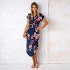 Lossky Women Dress Summer  Boho Beach Sexy Casual Loose Summer Printed Dress V-neck Short Sleeve Midi Dress Plus Size Dress