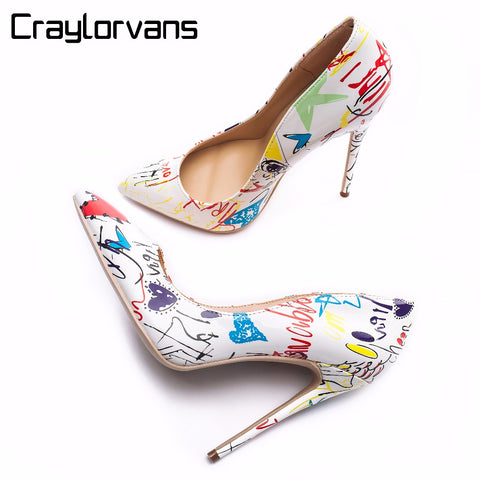 Craylorvans Specia Graffiti Colorful Women Pumps Sexy Stiletto high heels Spring Wedding Party Women Shoes