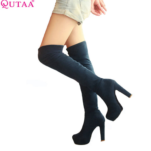 New Women Boots Sexy Fashion Over the Knee Boots Sexy Thin Square Heel Boot Platform Woman Shoes Black size 34-43