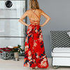 Lily Rosie Girl Red Floral Print Sexy Lace Up V Neck Women Maxi Dresses Summer Split Backless Beach Long Vestidos Boho Dress