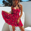 Lily Rosie Girl Red Print Floral Beach Dress Ruffles Spaghetti Strap Sexy Summer Dress Short Casual Boho Dress Vestidos