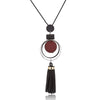 XIYANIKE New Fashion Jewelry Round Wood Beads Crystal Tassel Statement Necklaces & Pendants For Women Long Sweater Chain N894