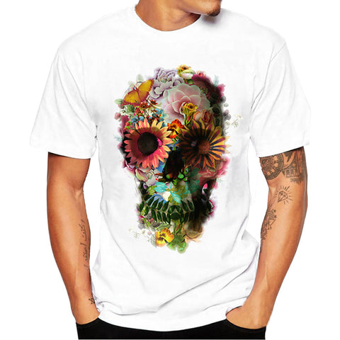 FEITONG Fashion Men short sleeve punk floral skull t-shirts funny tee shirts cool camiseta tops #30